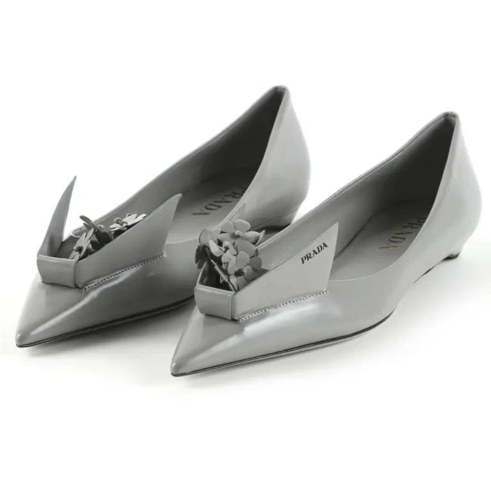 Prada Women's Gray Flats with Floral Detail